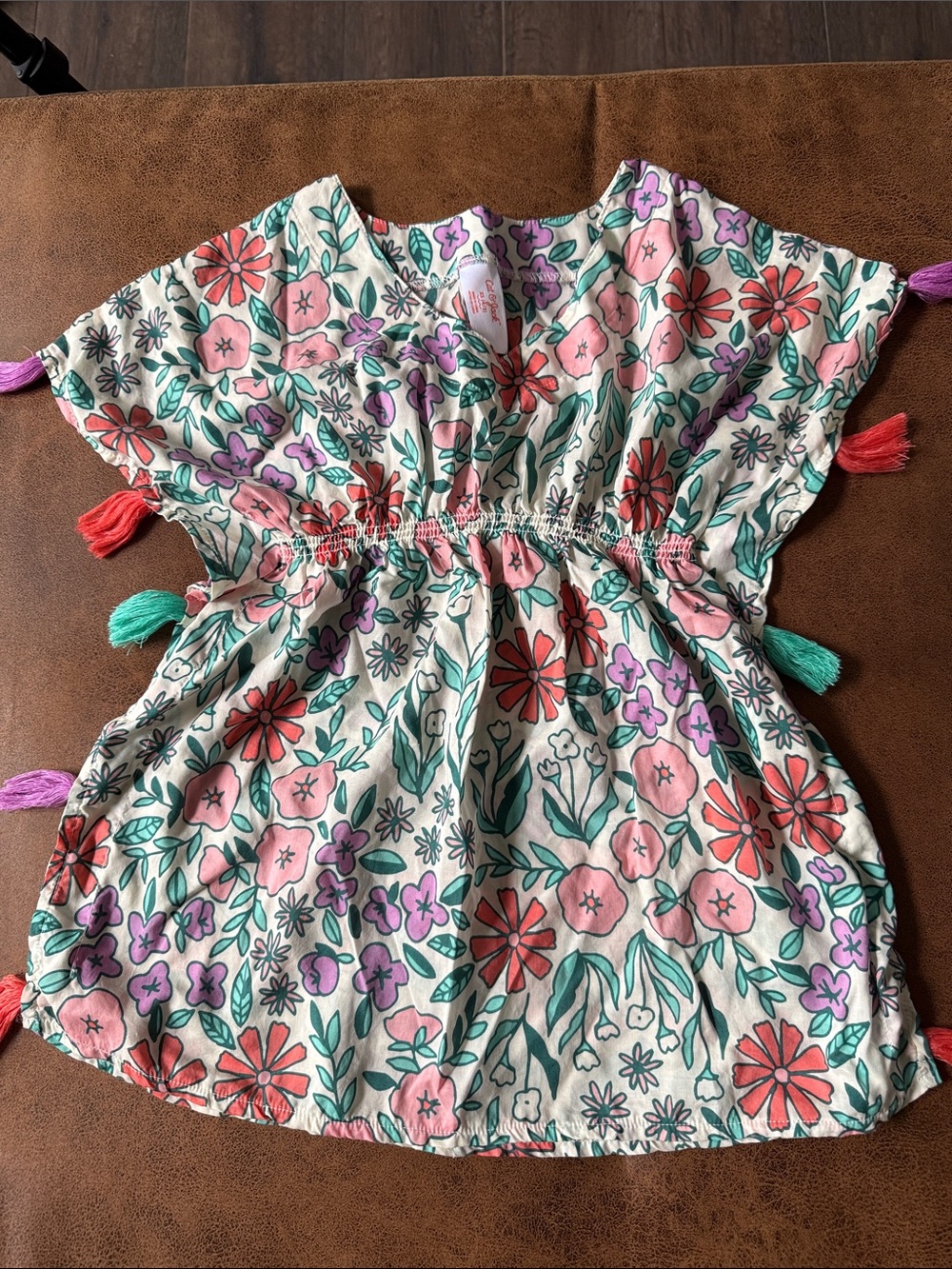 Cat & Jack Floral Girls Tunic - Teal, Pink & Coral